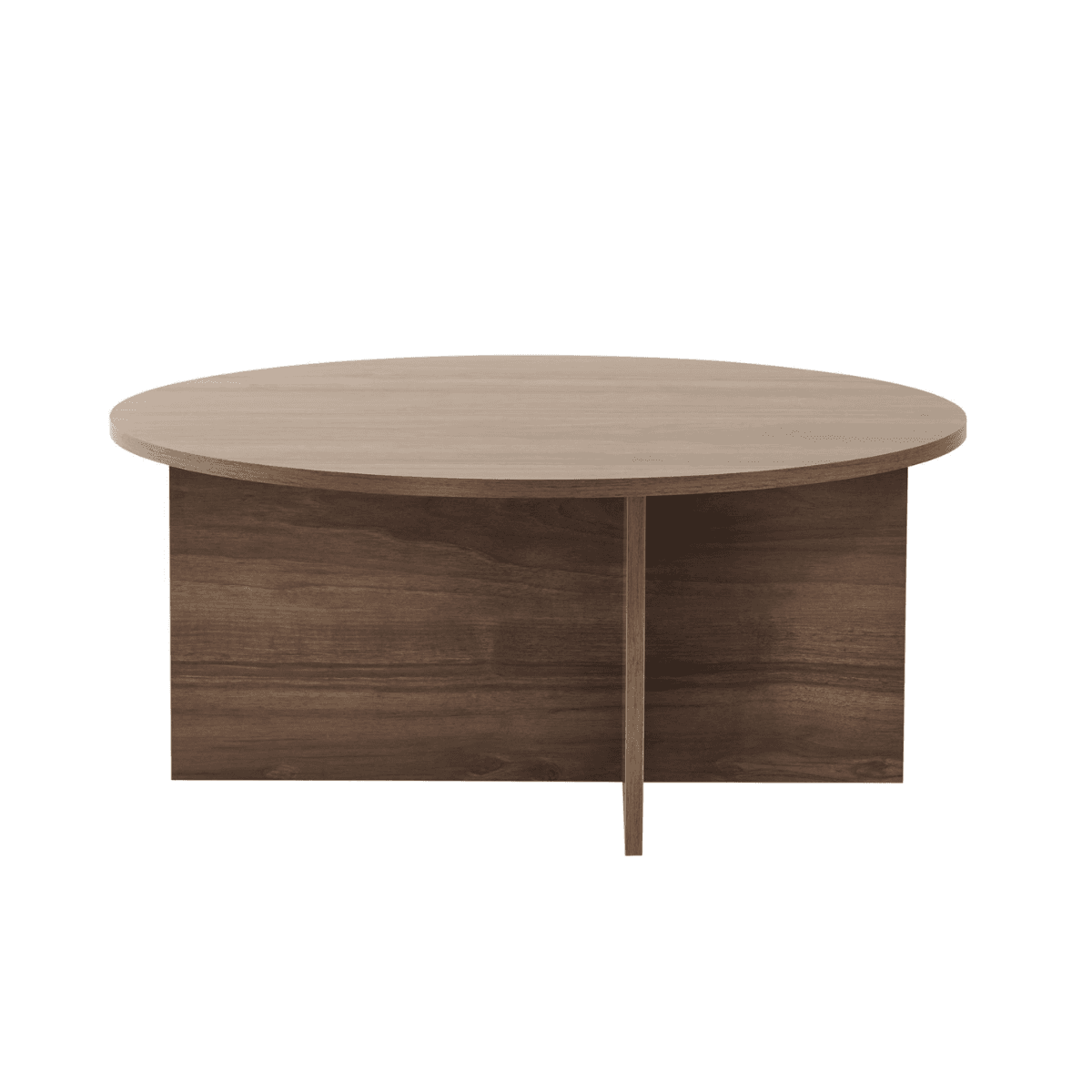 Table basse avec plateau arrondi L90 cm - SOLEIL - Couleur : Noyer - Panneaux de particules - Calicosy