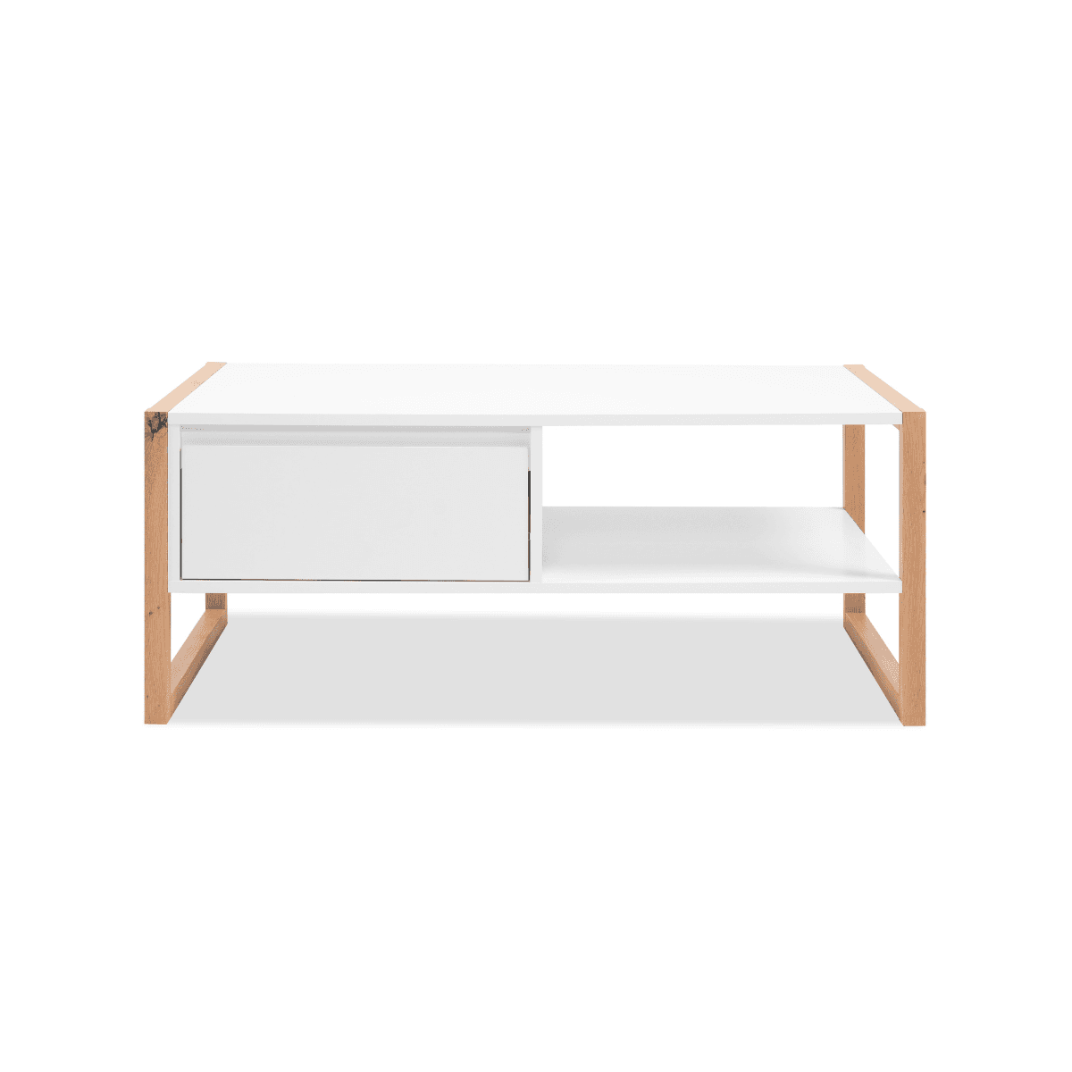 Table Basse avec Tiroir L100 cm - DENVER - Couleur : Blanc/chêne - Panneaux de particules - Calicosy