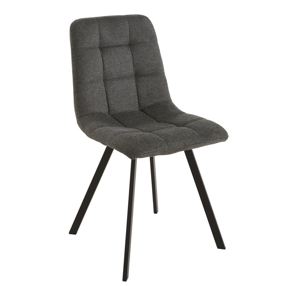 Lot de 4 chaises matelassées tissu chiné CHILLI - Couleur : Gris anthracite - Panneaux de particules - Calicosy