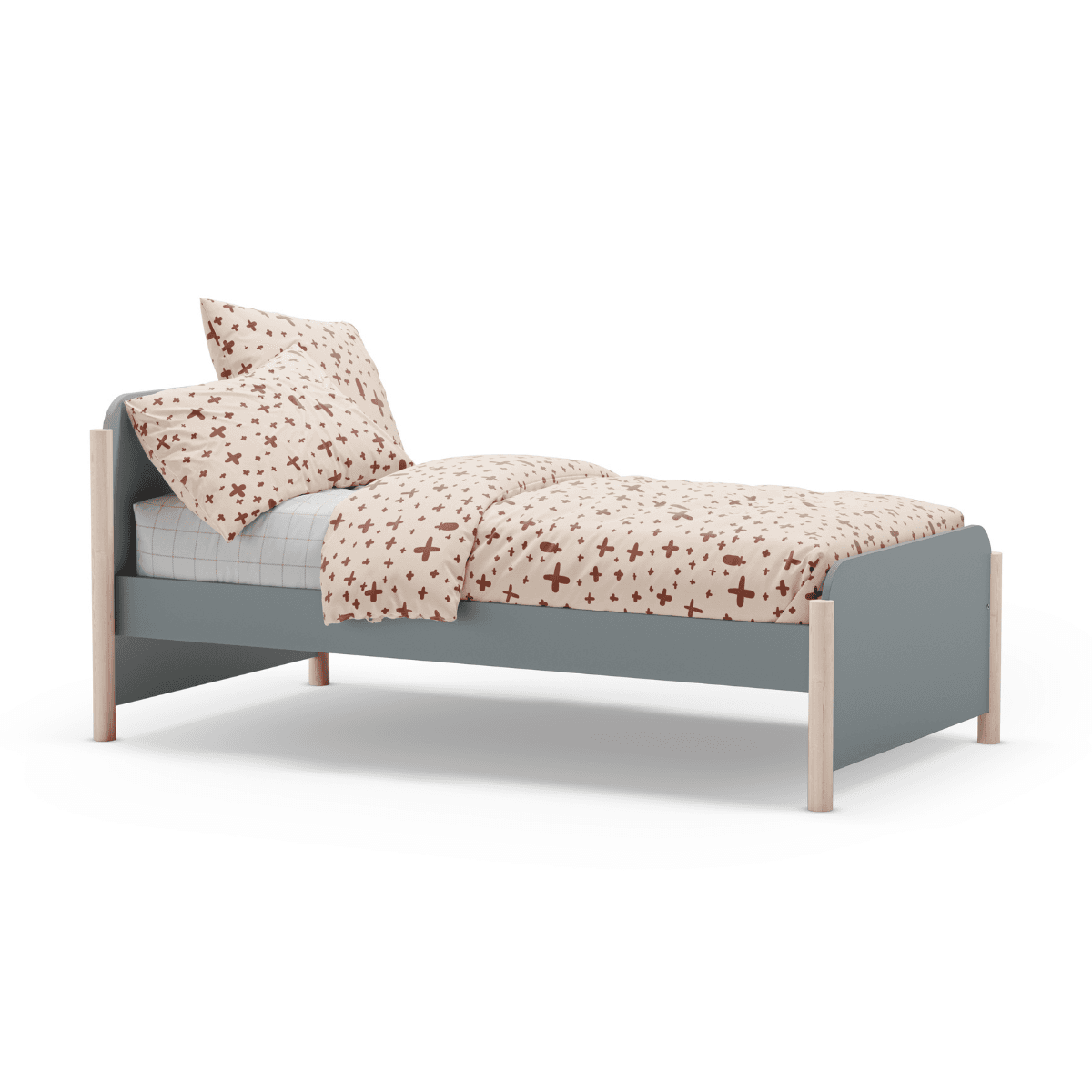 Lit couchage 90x190 cm formes arrondies - DAPHNÉ - Couleur : Vert kaki - MDF - Calicosy