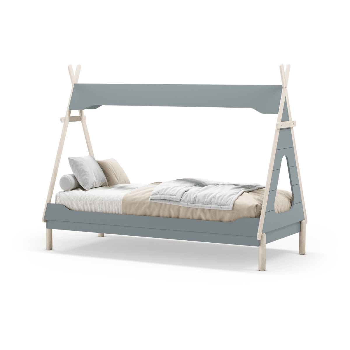 Lit cabane tipi 90x190 cm modulable LOU - Couleur : Vert kaki - MDF - Calicosy