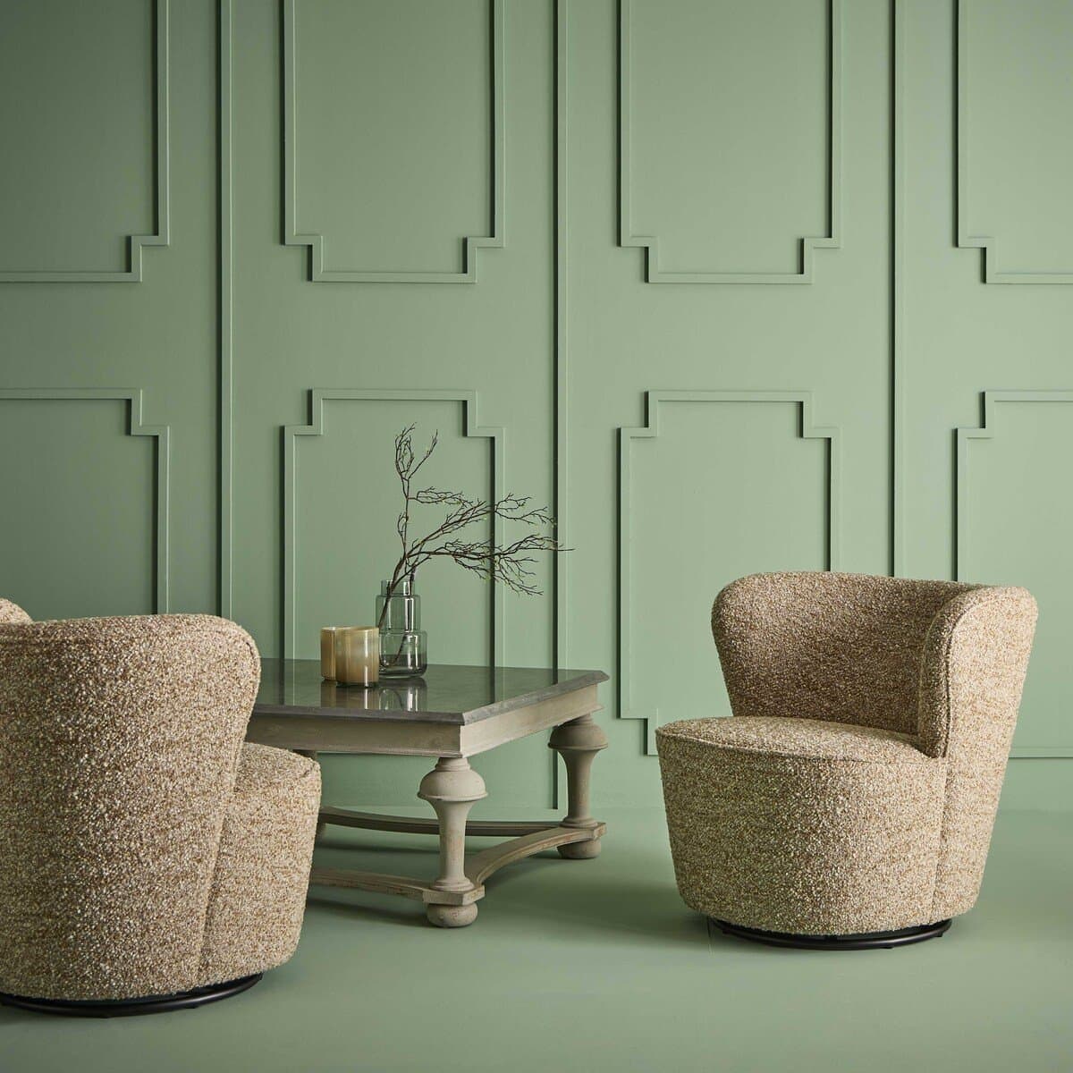 Fauteuil pivotant en tissu caramel BARNABÉ - Calicosy