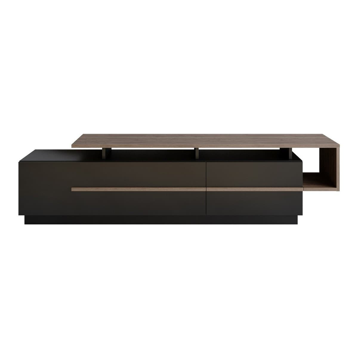 Meuble TV 2 portes abattantes L180 cm - STRATO - Couleur : Noyer/ Noir - Panneaux de particules - Calicosy