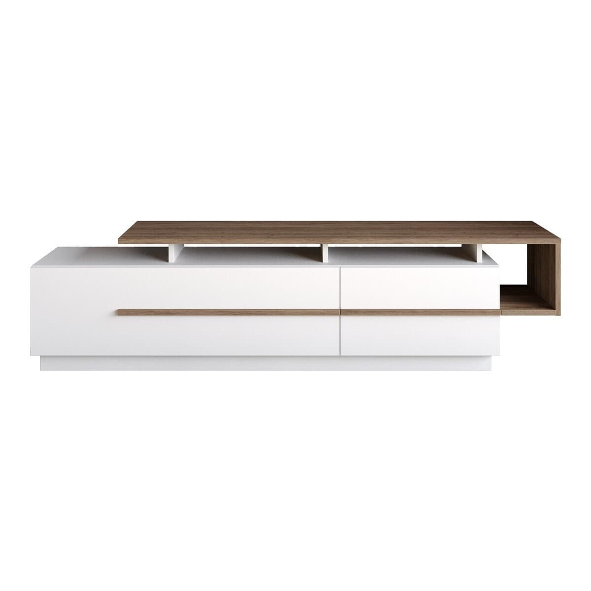 Meuble TV 2 portes abattantes L180 cm - STRATO - Couleur : Noyer/ Blanc - Panneaux de particules - Calicosy