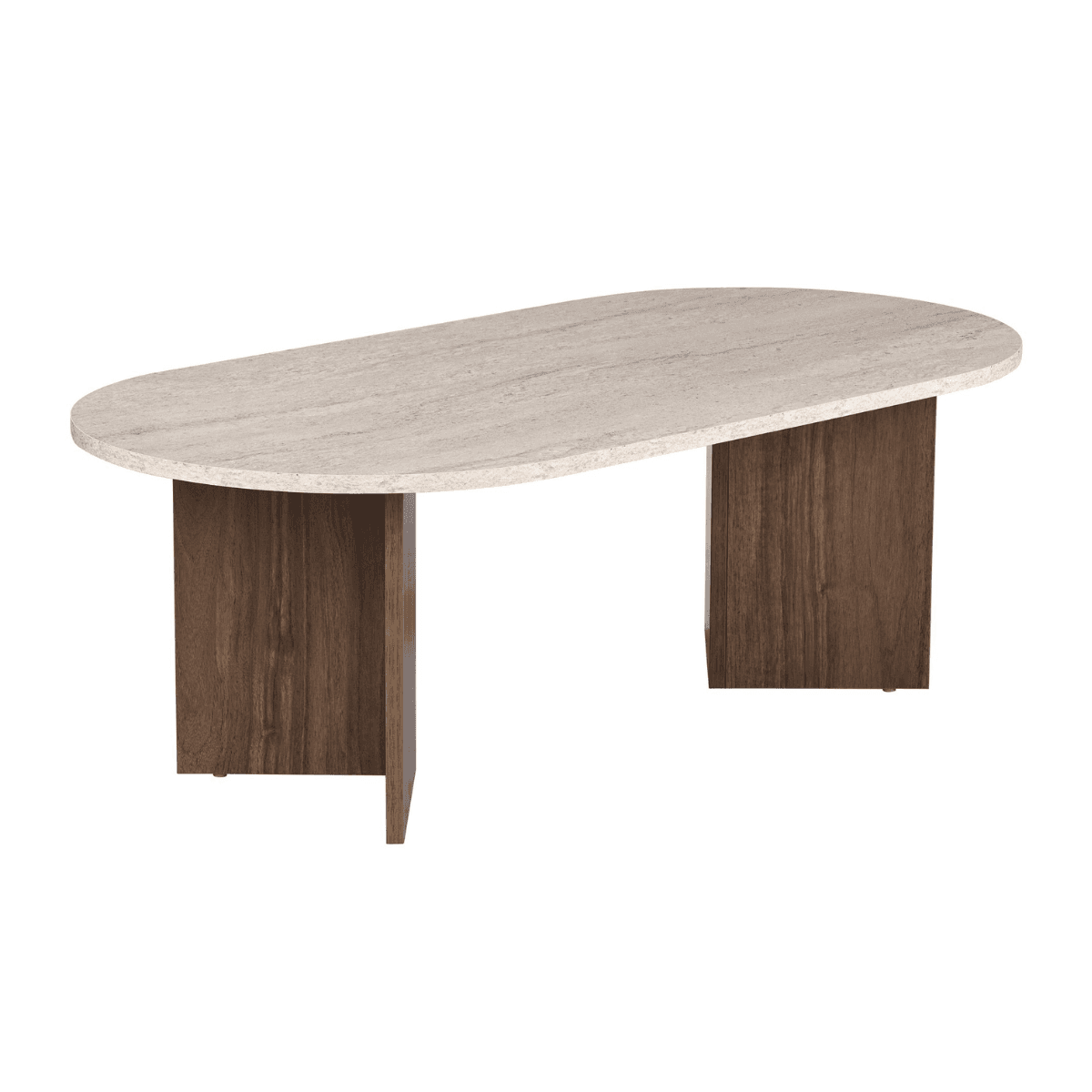 Table basse ovale L119 cm - IRIS - Couleur : Travertin/ Noyer - Panneaux de particules - Calicosy