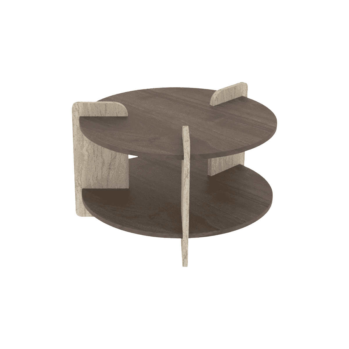 Table basse ronde double plateau D70 cm MILO - Couleur : Noyer / Travertin - Panneaux de particules - Calicosy