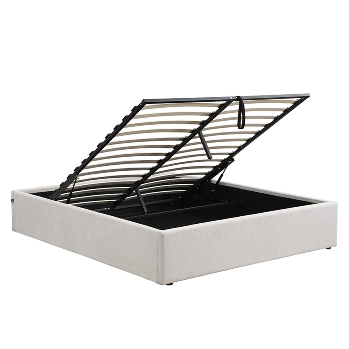 Lit coffre 140x190 cm en tissu chiné - ALIX - Couleur : Beige - Bois - Calicosy