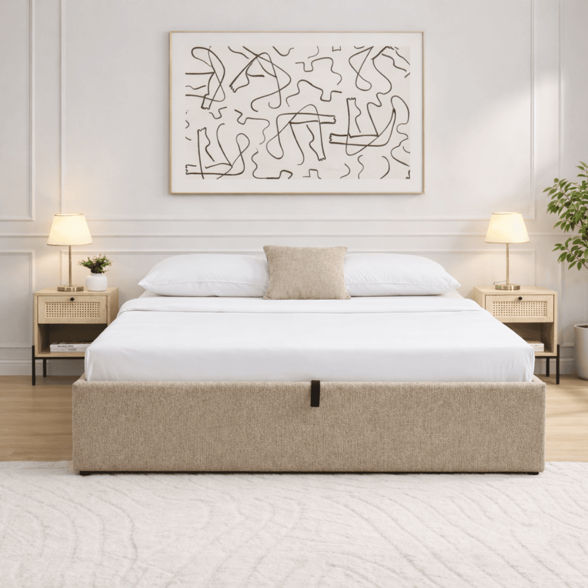 Lit coffre 140x190 cm en tissu chiné - ALIX - Calicosy