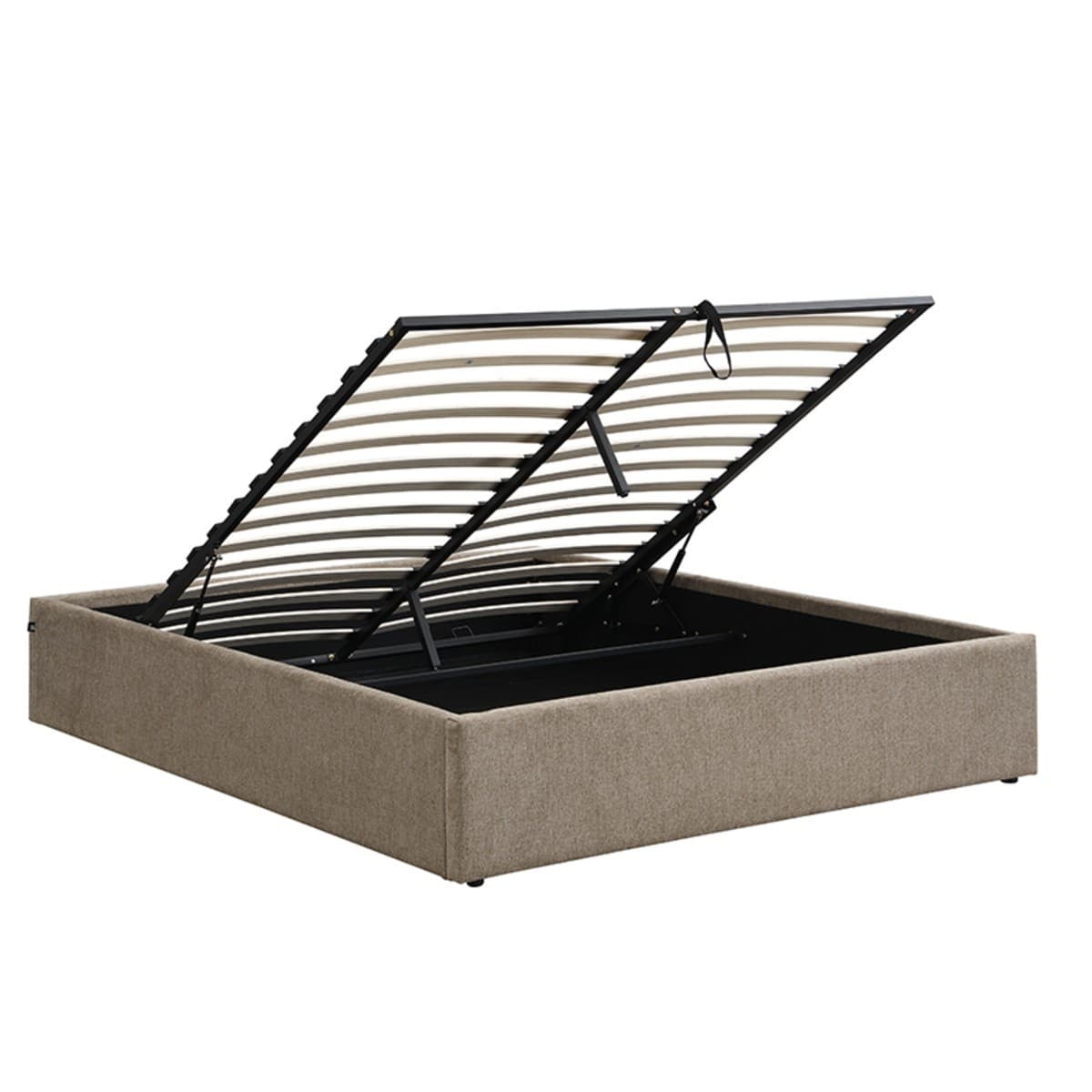 Lit coffre 140x190 cm en tissu chiné - ALIX - Couleur : Marron - Bois - Calicosy