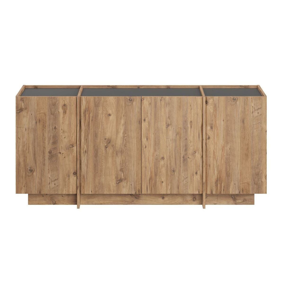 Buffet bas 4 portes L180 cm - ARVEN - Couleur : Gris anthracite/ Pin atlantique - Panneaux de particules - Calicosy