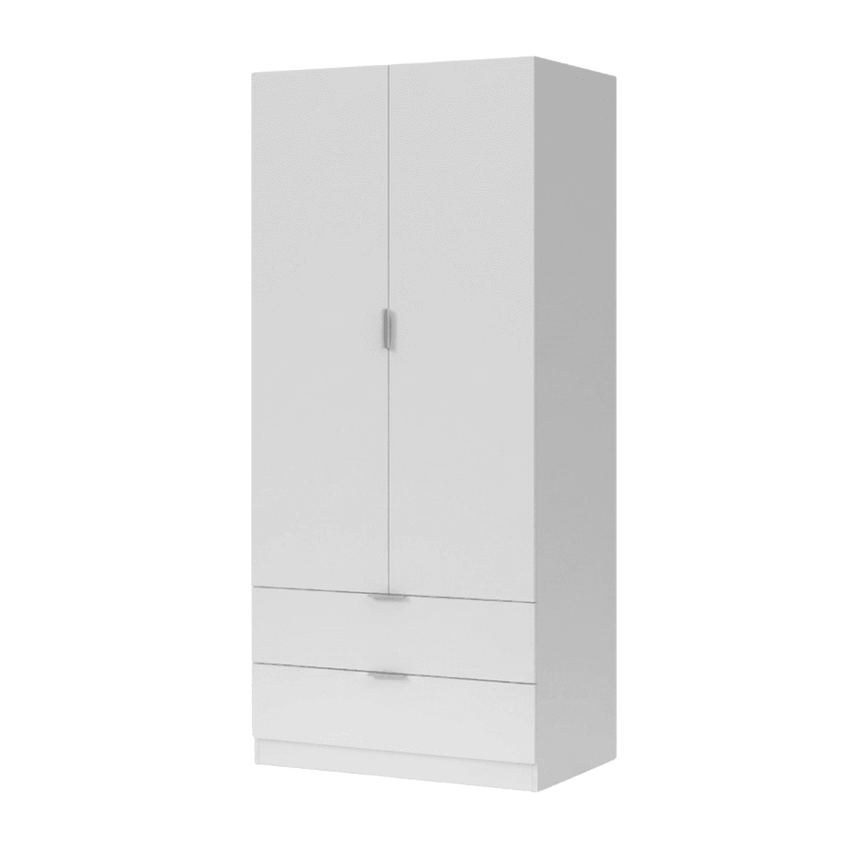 Armoire 2 portes et 2 tiroirs H180 cm - DARION - Couleur : Blanc - Panneaux de particules - Calicosy