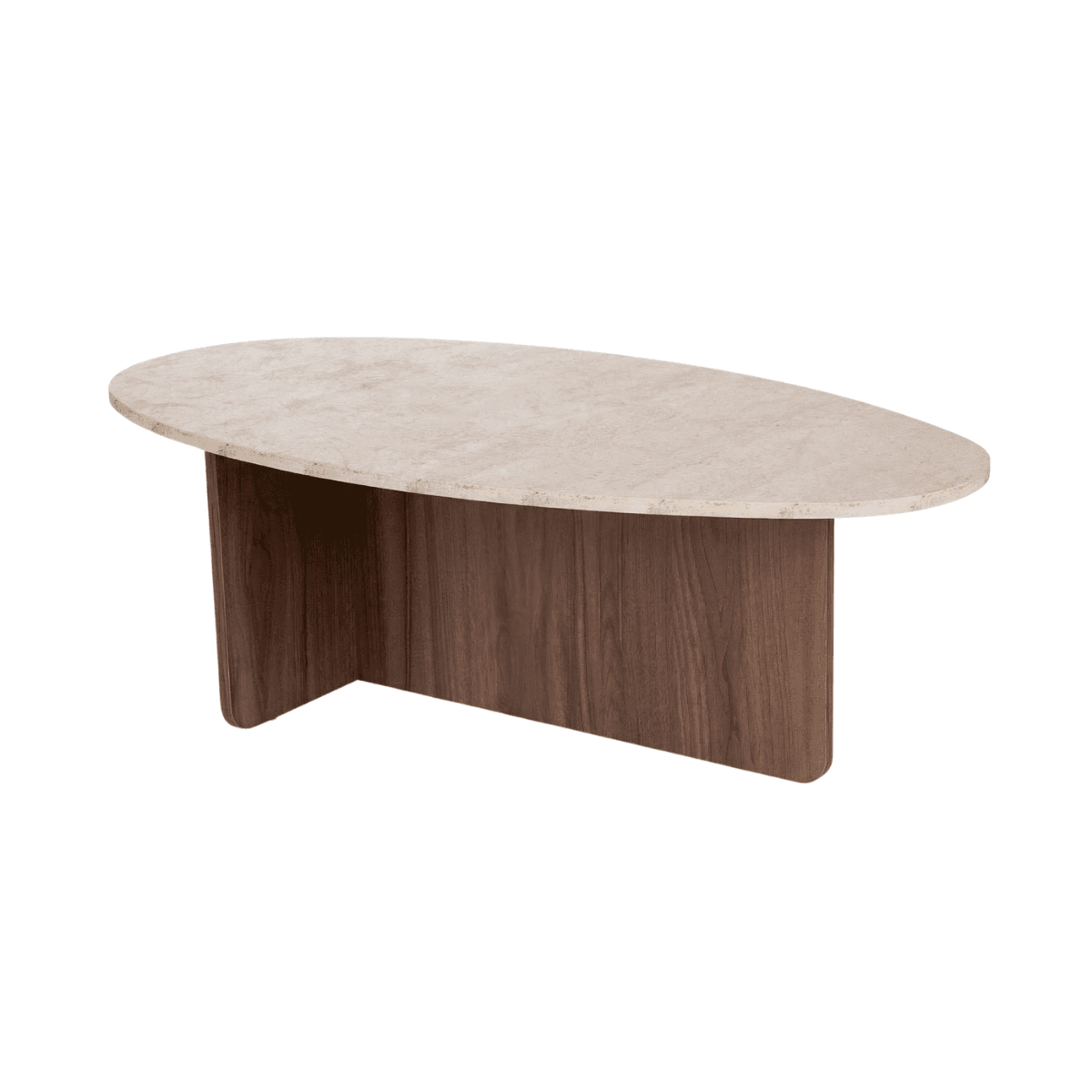 Table basse avec plateau ovale L120 cm - ANNA - Couleur : Noyer / Travertin - Panneaux de particules - Calicosy