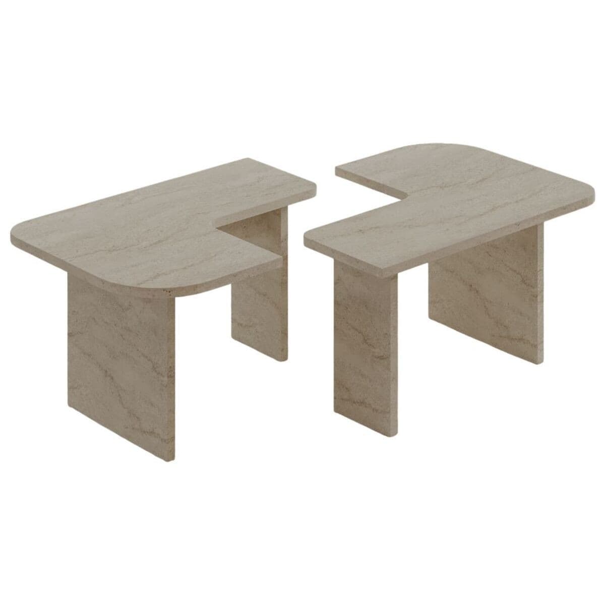 Lot de 2 tables basses L90 cm - ADEL - Couleur : Travertin - Panneaux de particules - Calicosy