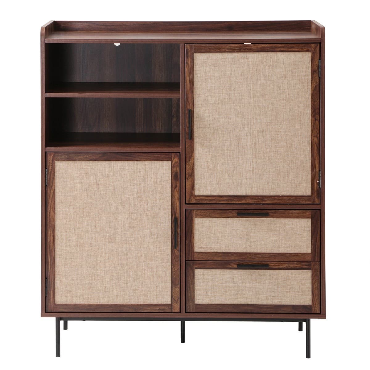 Buffet haut 2 portes, 2 tiroirs avec façades en tissu H120 cm - JETSON - Panneaux de particules - Calicosy