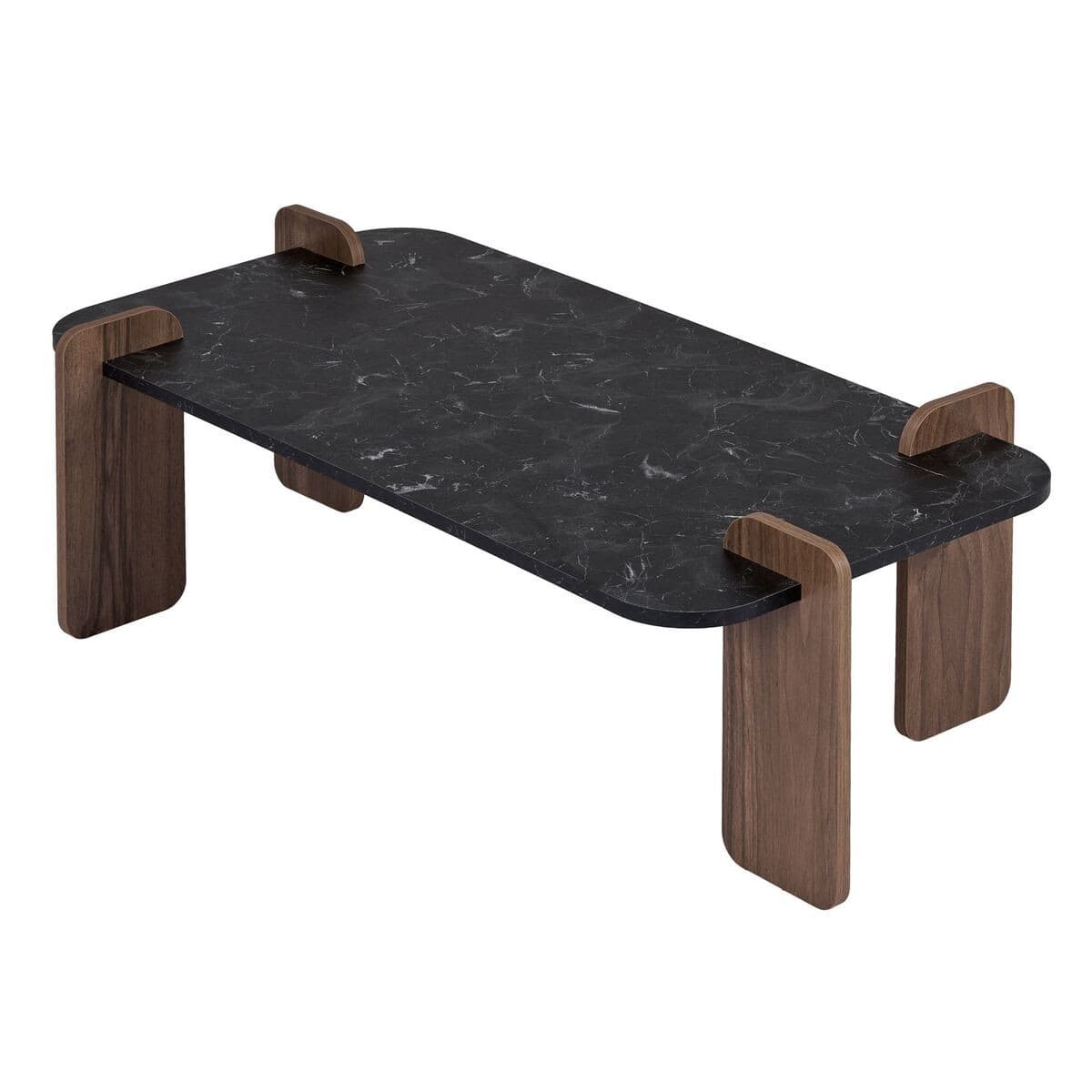 Table basse rectangulaire L120 cm - ELOI - Couleur : Marbre noir/ Noyer - Panneaux de particules - Calicosy