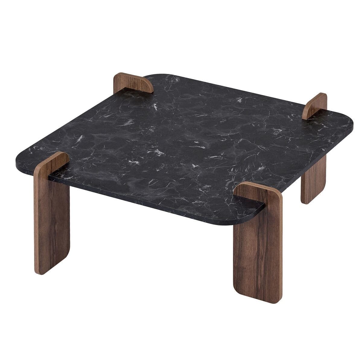 Table basse carré L90 cm - ORME - Couleur : Marbre noir/ Noyer - Panneaux de particules - Calicosy
