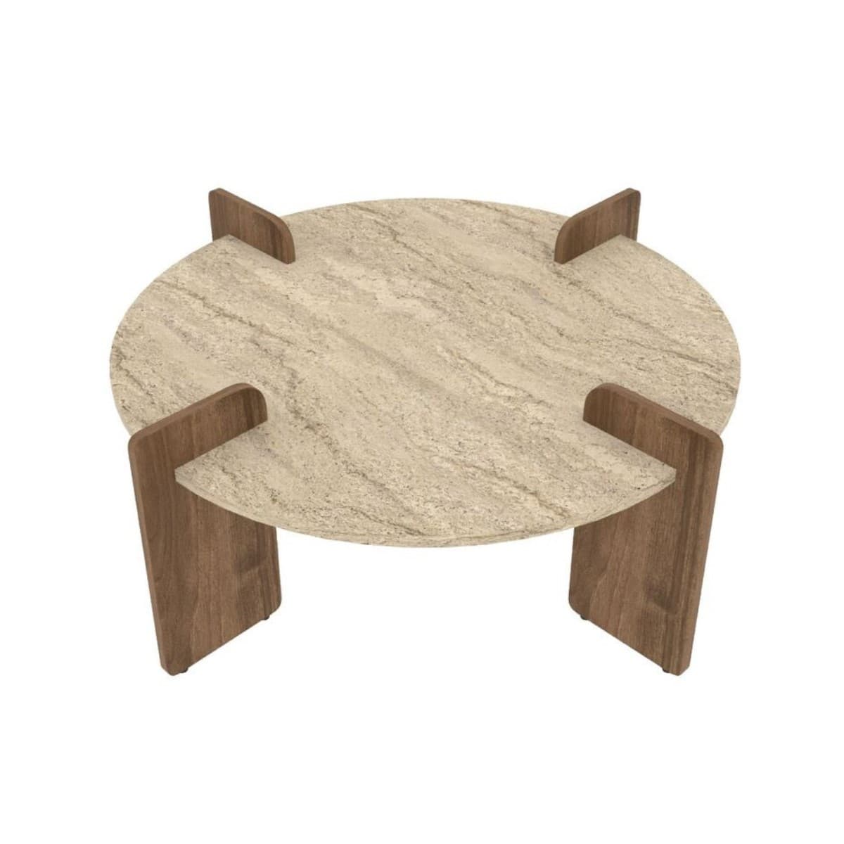 Table basse ronde décor travertin et noyer D90 cm - AUREL - Panneaux de particules - Calicosy