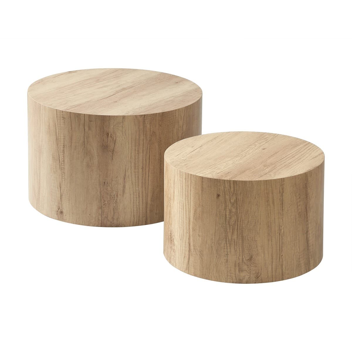 Lot de 2 tables basses rondes empilables - MAIA - Couleur : Bois clair - Panneaux de particules - Calicosy