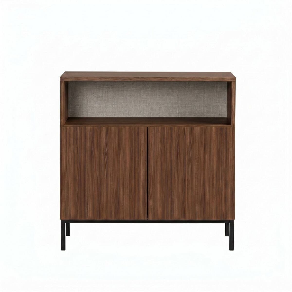 Petit buffet 2 portes 1 niche  L80 cm - OLIVER - Couleur : Noyer - Panneaux de particules - Calicosy