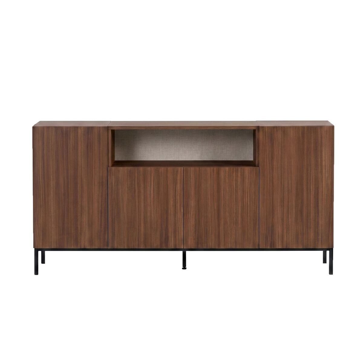 Buffet 4 portes 1 niche L160 cm - OLIVER - Couleur : Noyer - Panneaux de particules - Calicosy