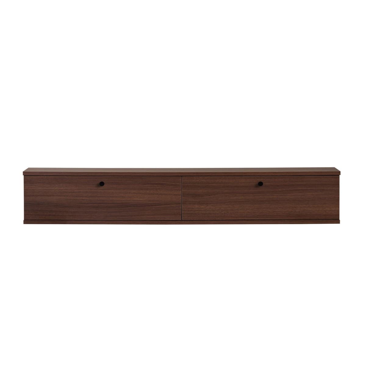 Meuble TV suspendu 2 abattants L160 cm - ROY - Couleur : Noyer - Panneaux de particules - Calicosy