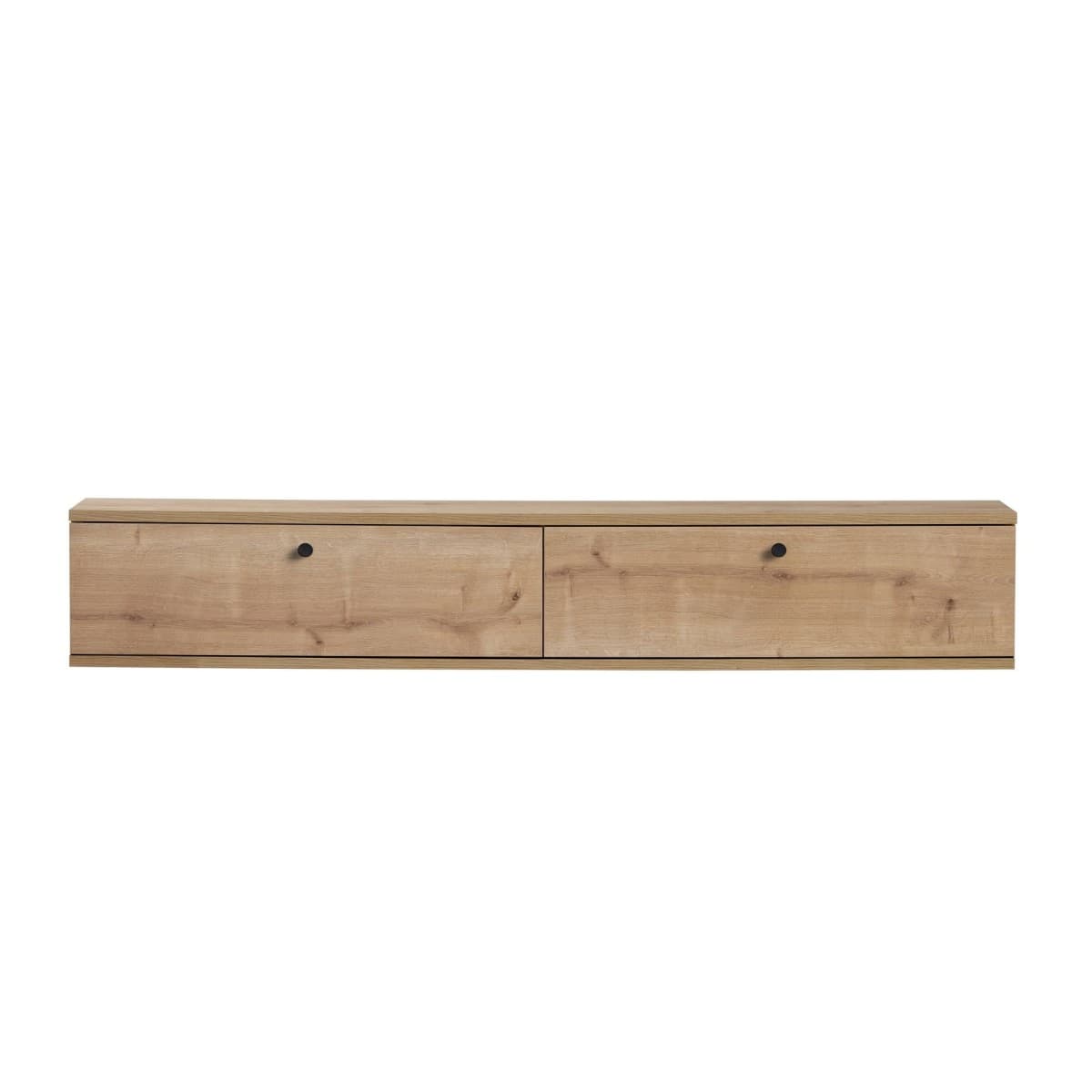 Meuble TV suspendu 2 abattants L160 cm - ROY - Couleur : Chêne - Panneaux de particules - Calicosy