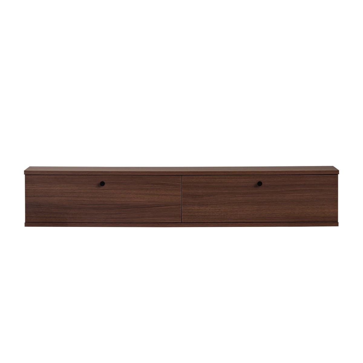 Meuble TV suspendu 2 abattants L140 cm - ROY - Couleur : Noyer - Panneaux de particules - Calicosy