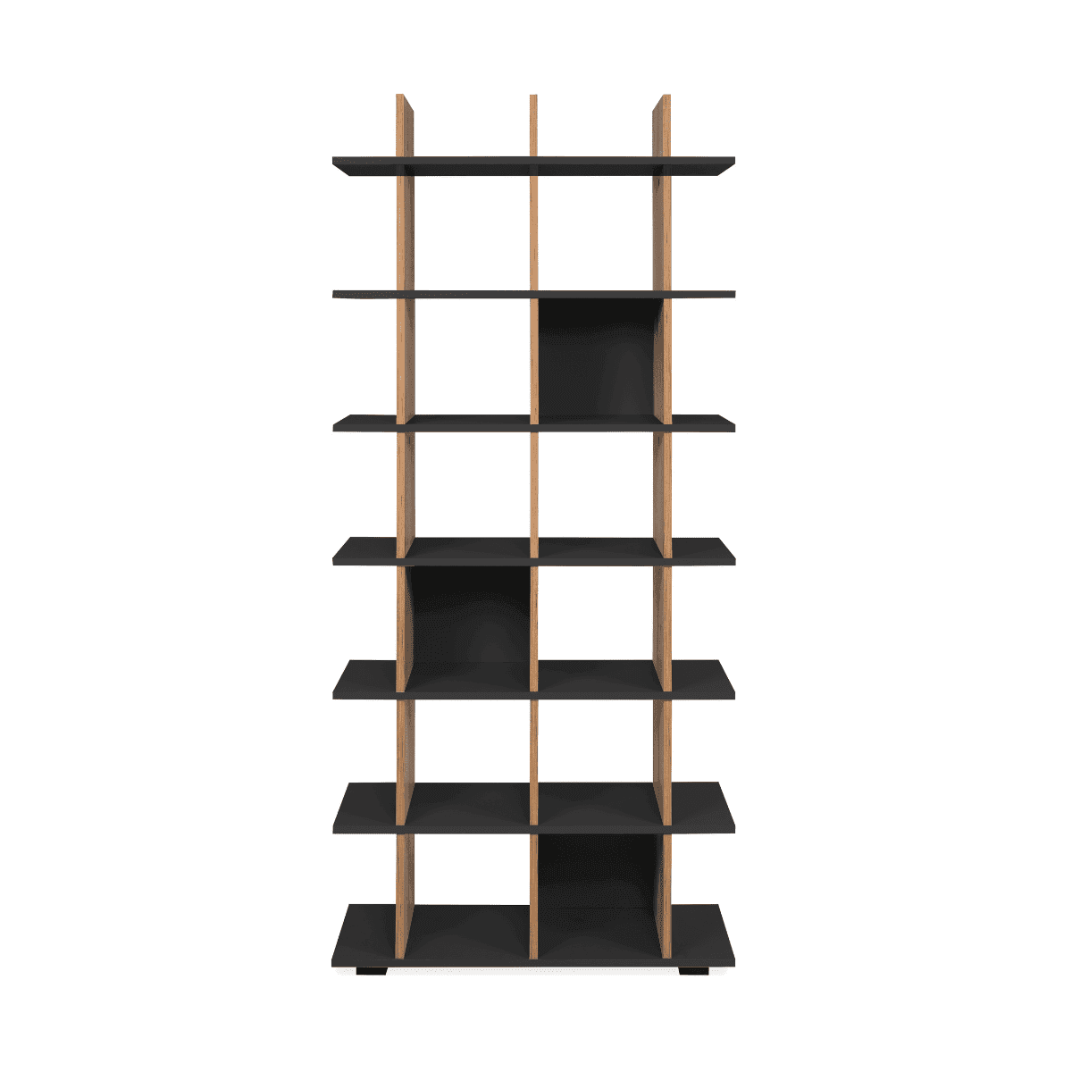 Bibliothèque 10 niches structure décor chêne  L80 x H175 cm - ARVID - Couleur : Gris anthracite - Panneaux de particules - Calicosy