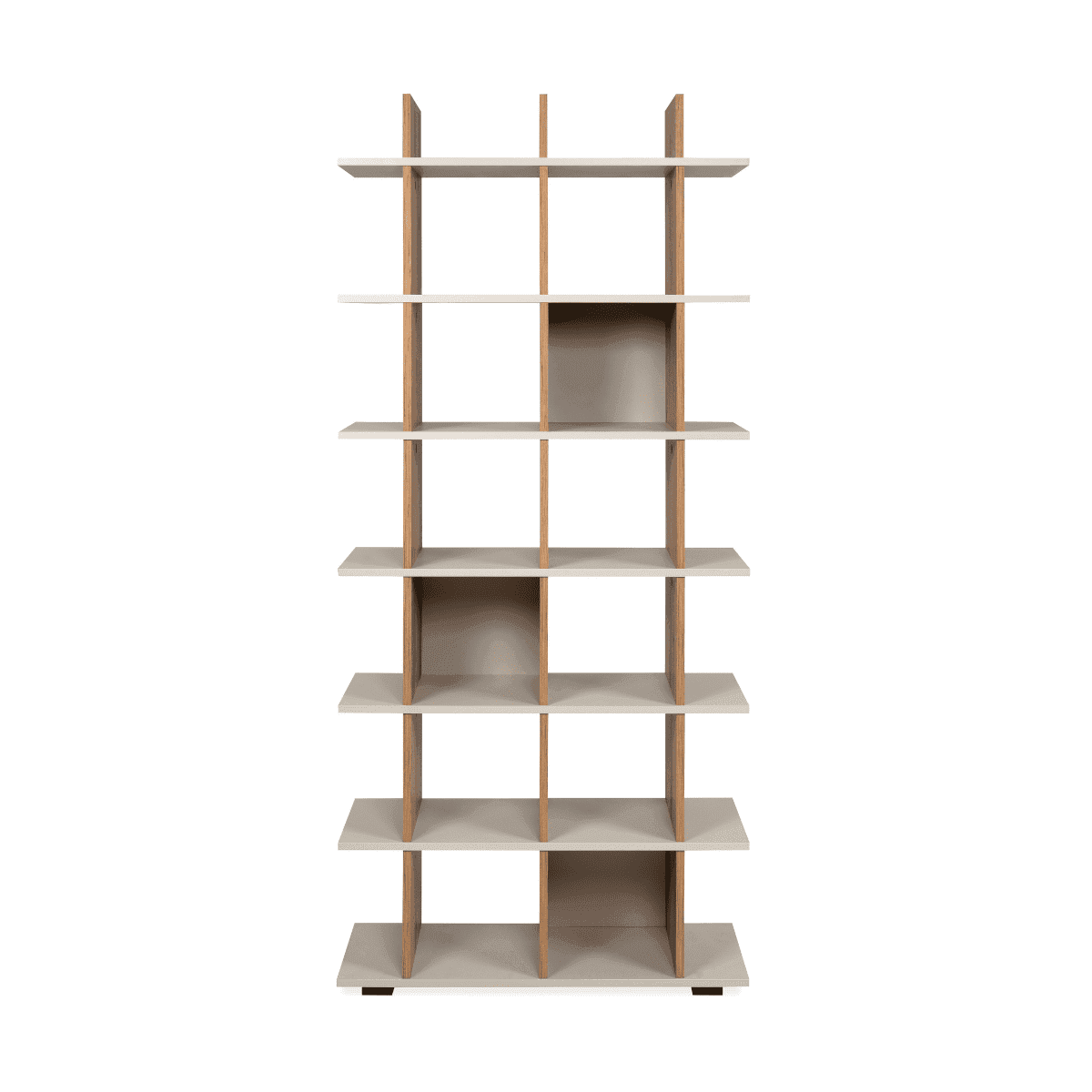 Bibliothèque 10 niches structure décor chêne  L80 x H175 cm - ARVID - Couleur : Cashmere - Panneaux de particules - Calicosy