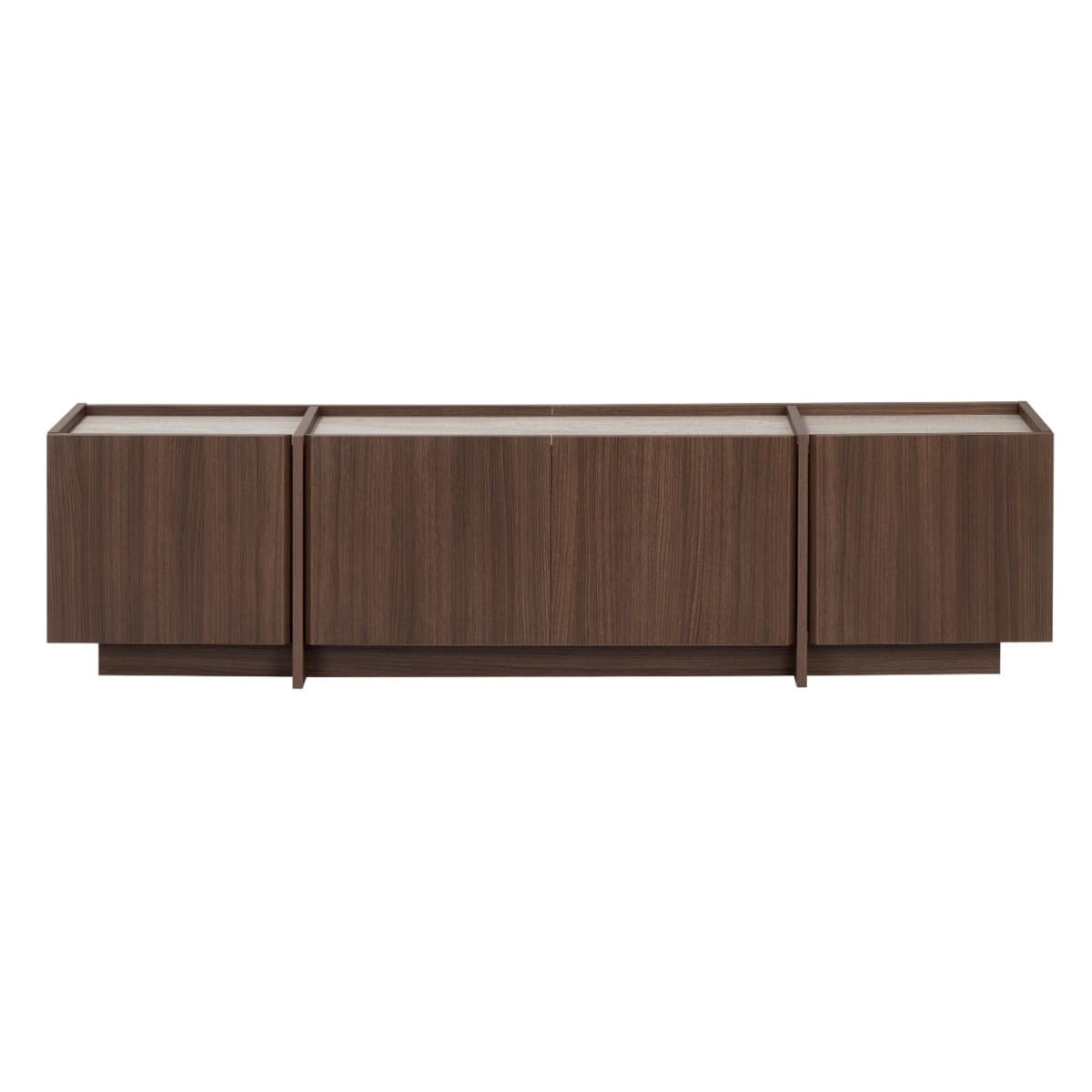 Meuble TV 4 portes L180 cm - ARVEN - Couleur : Noyer / Travertin - Panneaux de particules - Calicosy