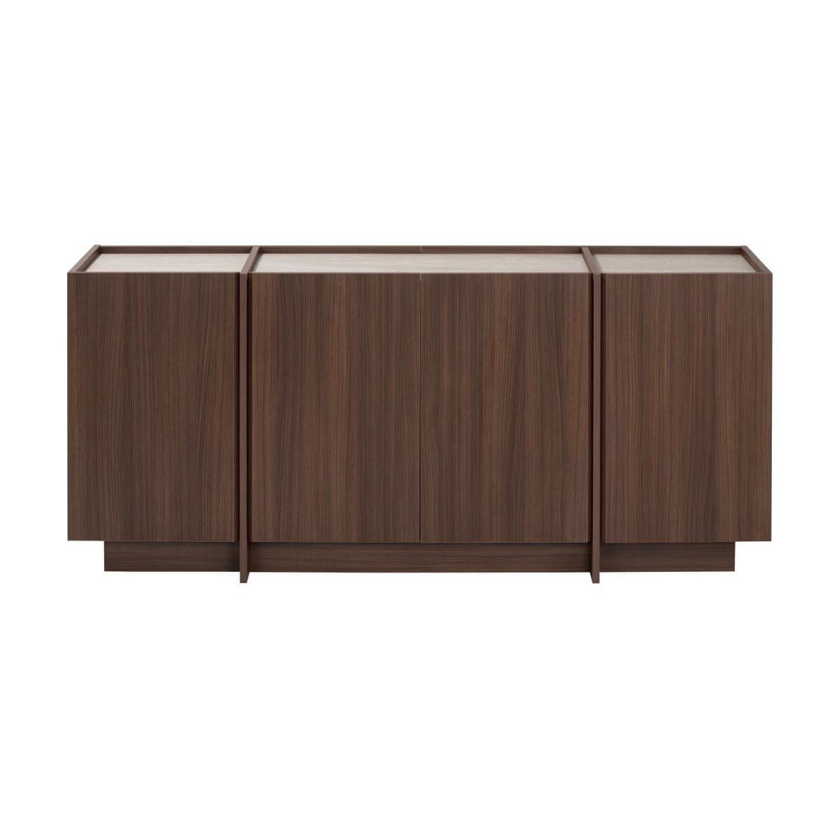 Buffet bas 4 portes L180 cm - ARVEN - Couleur : Noyer / Travertin - Panneaux de particules - Calicosy