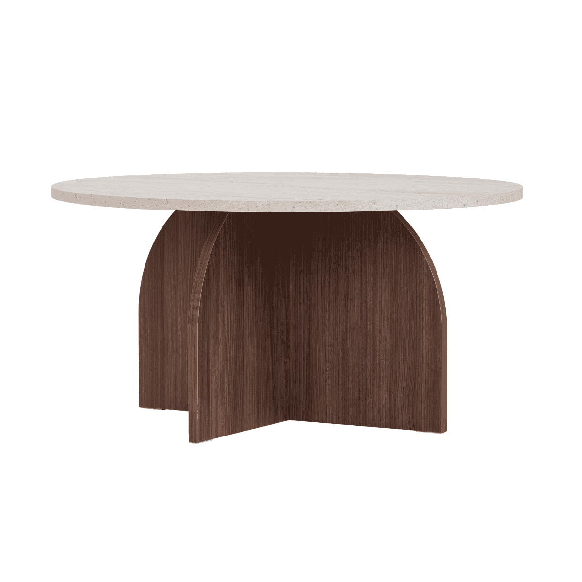 Table basse avec plateau rond D80 cm - CLOVER - Couleur : Travertin/ Noyer - Panneaux de particules - Calicosy