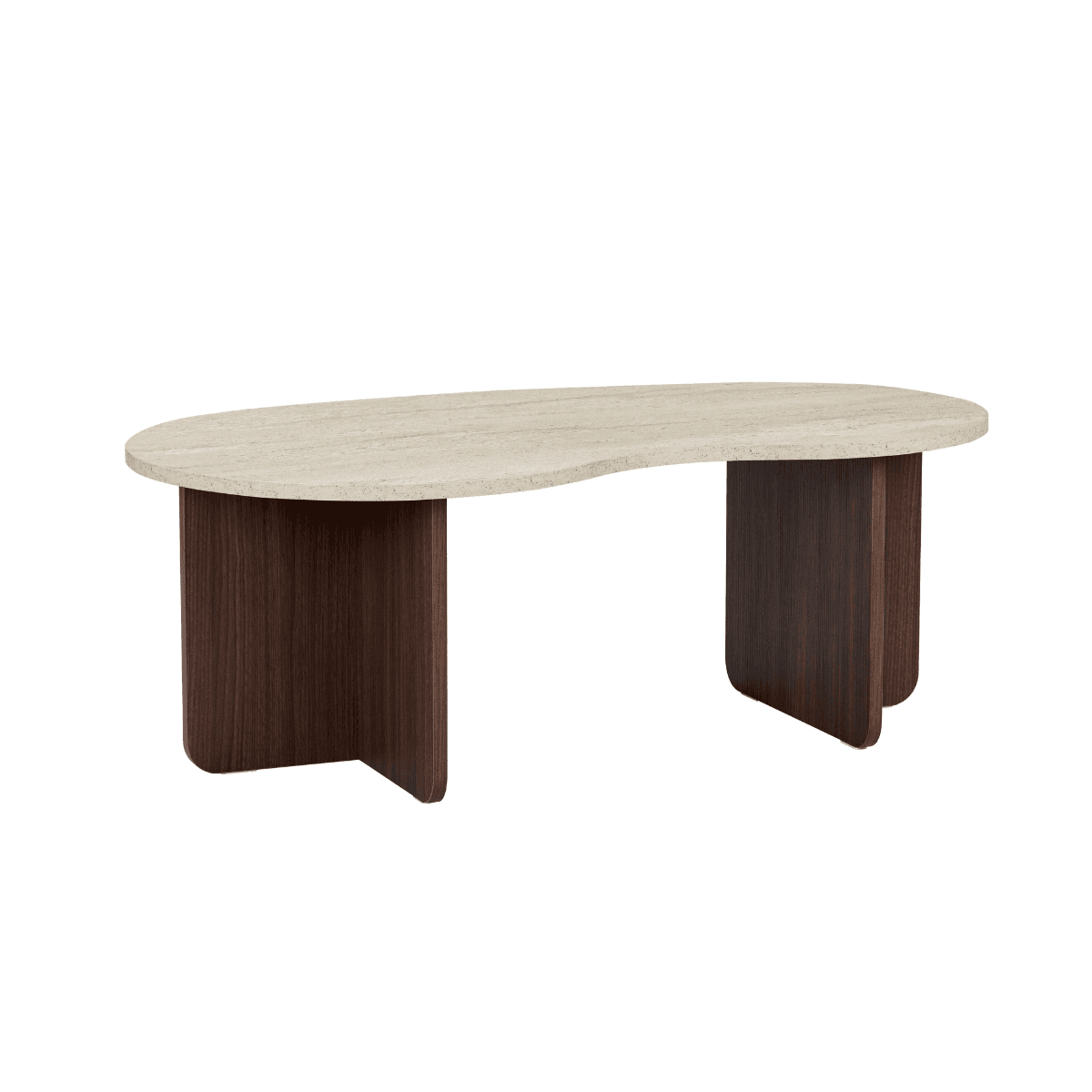 Table basse avec plateau organique L110 cm - MOSS - Couleur : Travertin/ Noyer - Panneaux de particules - Calicosy