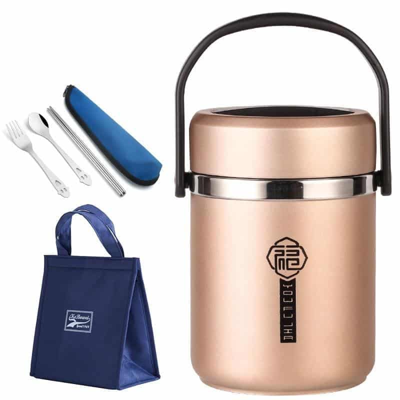 Boîte à déjeuner en Inox thermique (Couleur: Doré, Capacité: 2.2L)