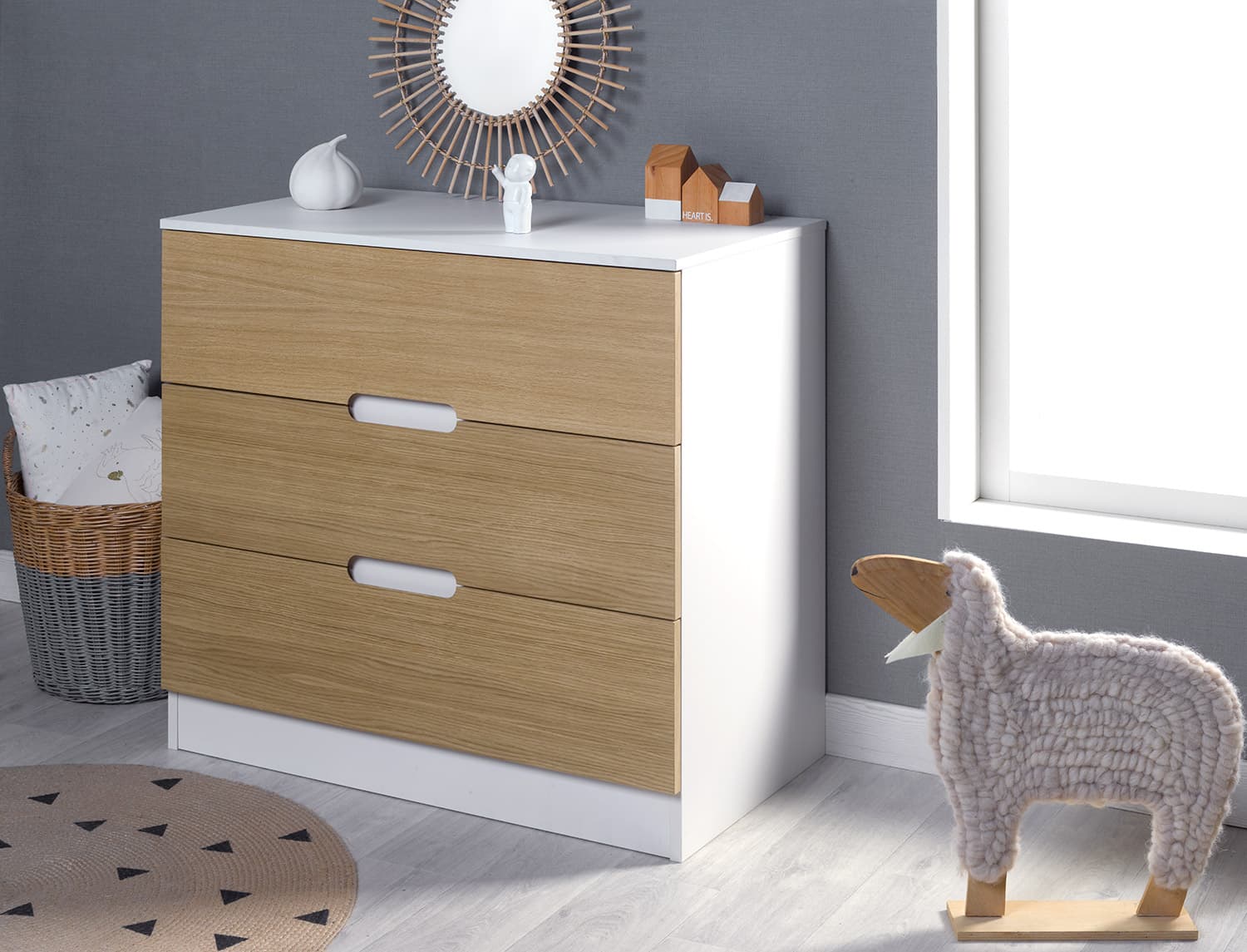 Commode 3 tiroirs Blanc & Bois Opus