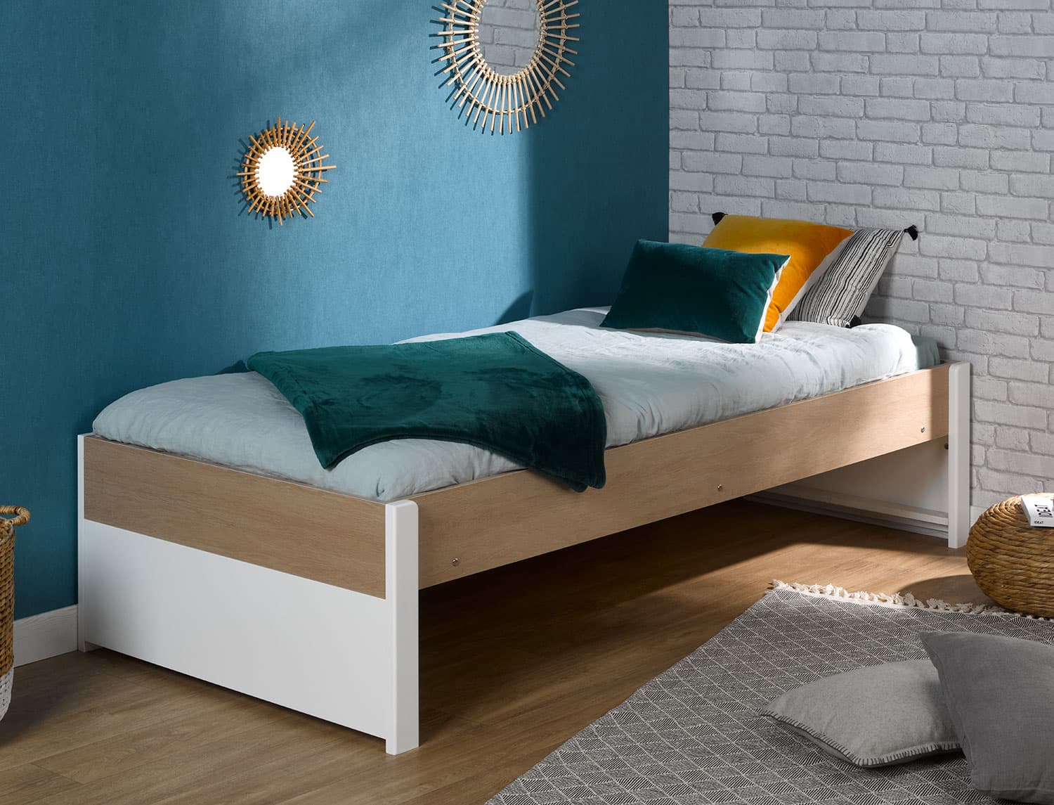 Lit enfant 90x200 Blanc & Bois Nomade