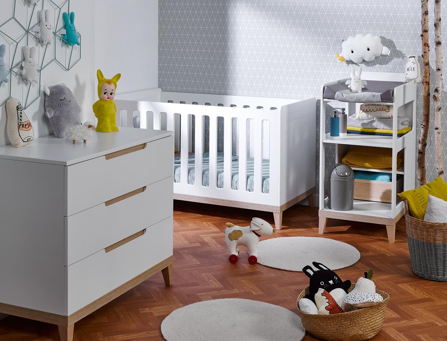 Chambre bébé duo + table à langer Blanc & Hêtre Evidence