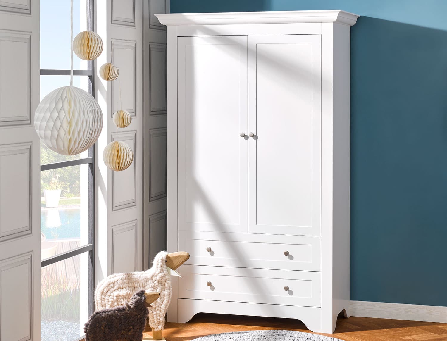 Armoire 2 portes 2 tiroirs Blanc Occitane
