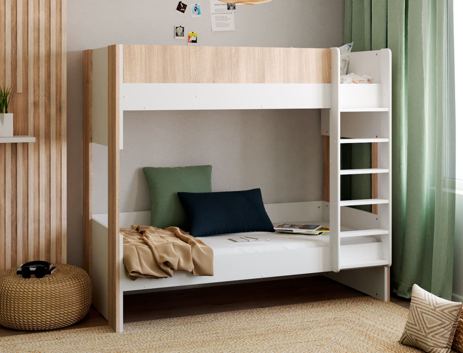 Lit superposé 90x190 Blanc & Bois Dune