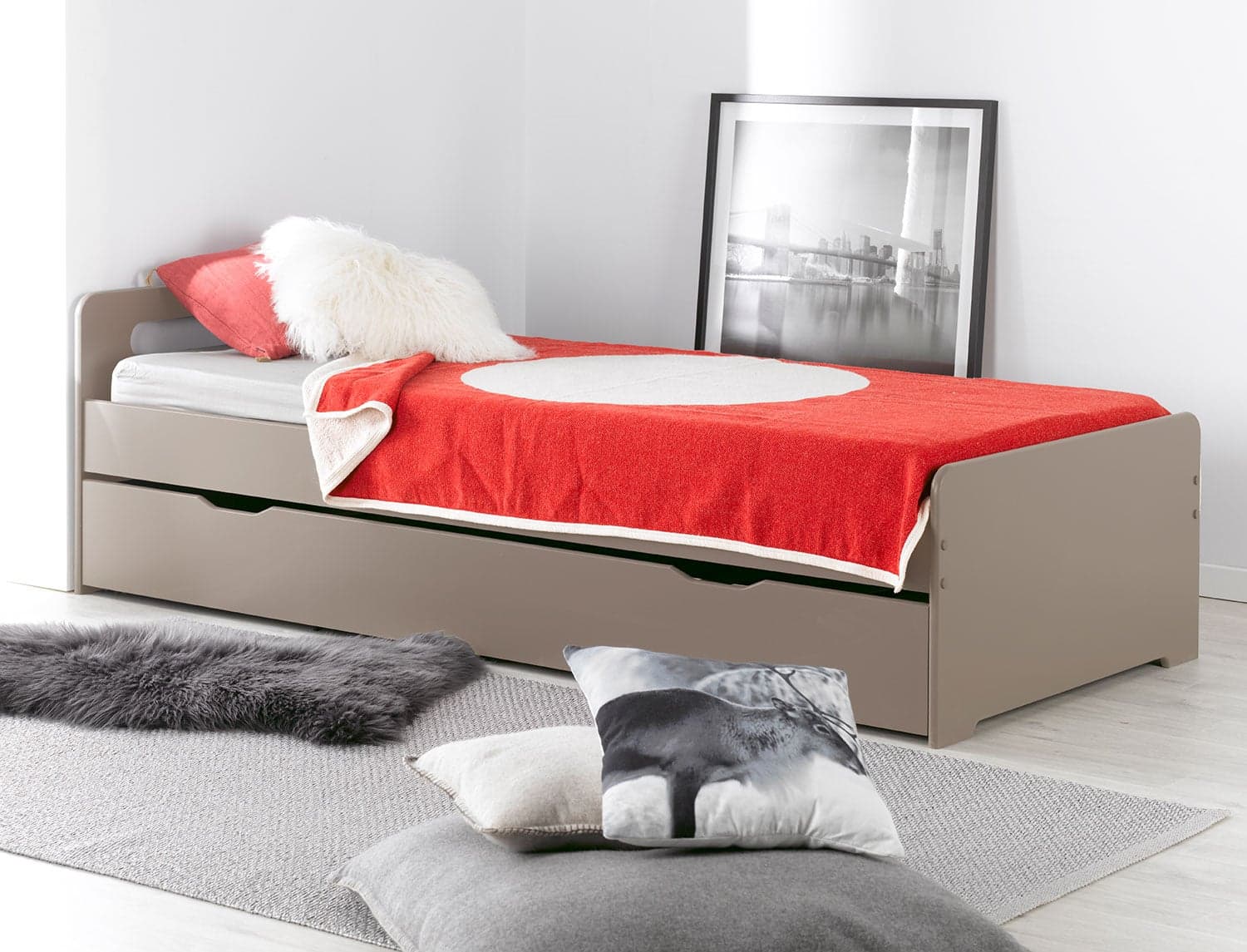 Lit gigogne enfant Féroé Lin 90x190 + 2 Matelas