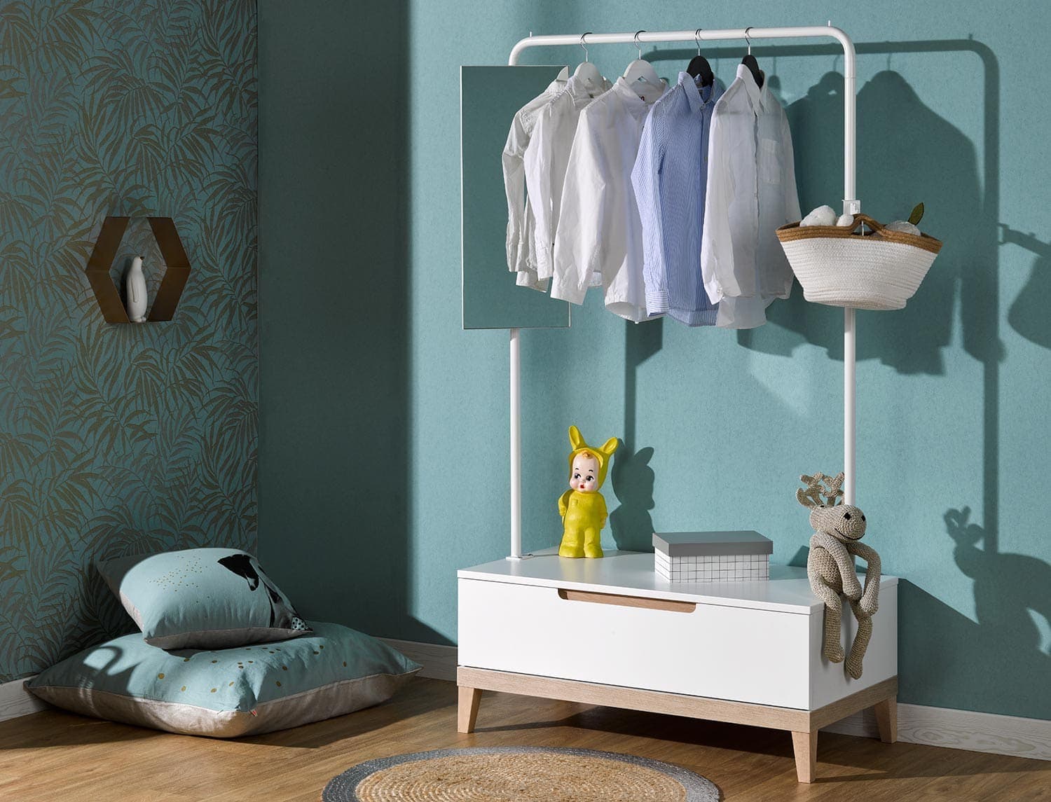 Portant Dressing Blanc & Hêtre Evidence