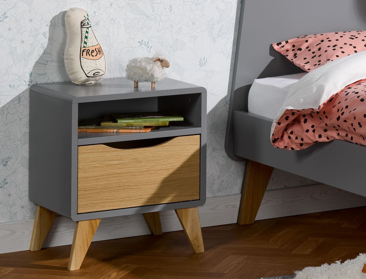 Table de chevet Chêne & Gris Flanelle Origine
