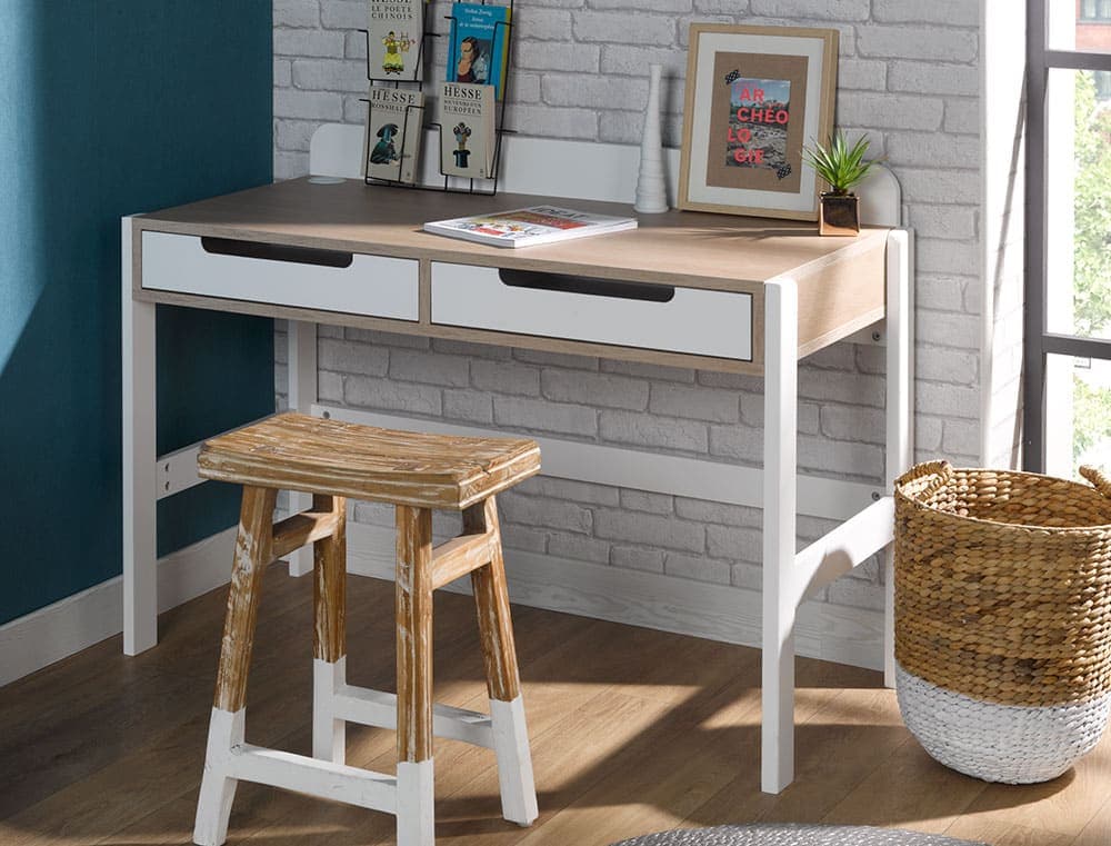 Bureau 2 tiroirs Blanc & Bois Nomade