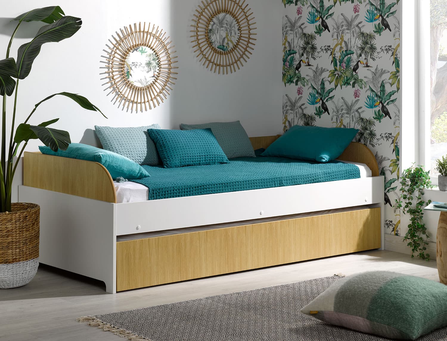 Lit banquette gigogne 90x190 Blanc & Bois Opus