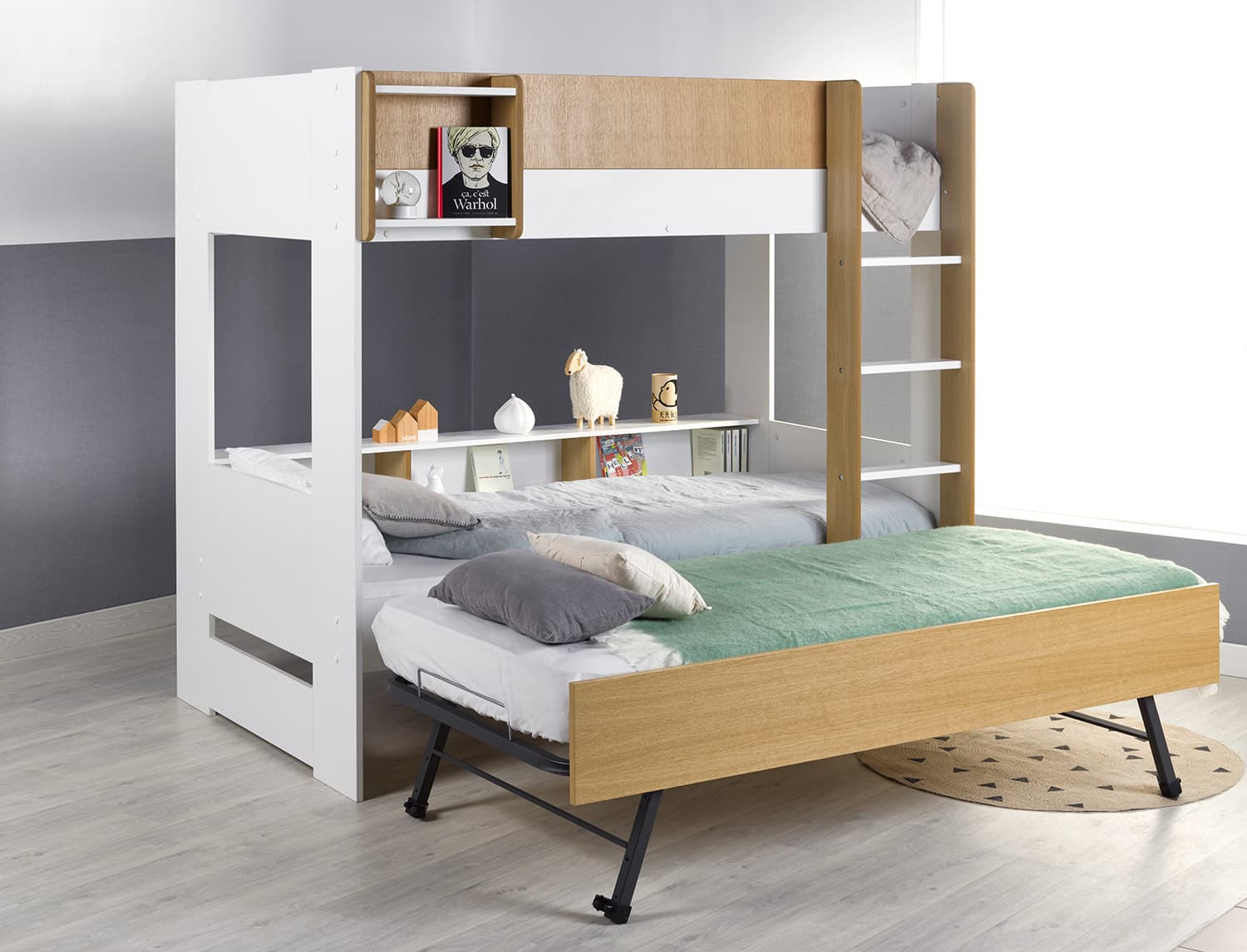 Lit superposé 3 places Blanc & Bois Opus + 3 Matelas