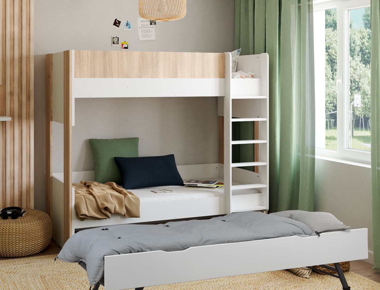 Lit superposé 3 places 90x190 Blanc & Bois Dune