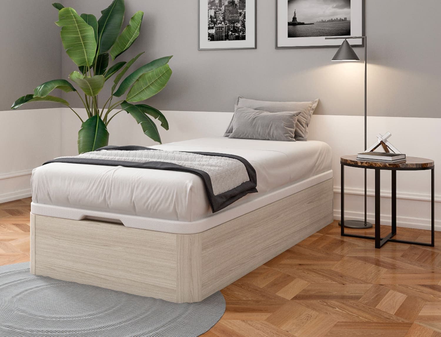 Lit coffre 90x200 Chêne Blanchi Temma