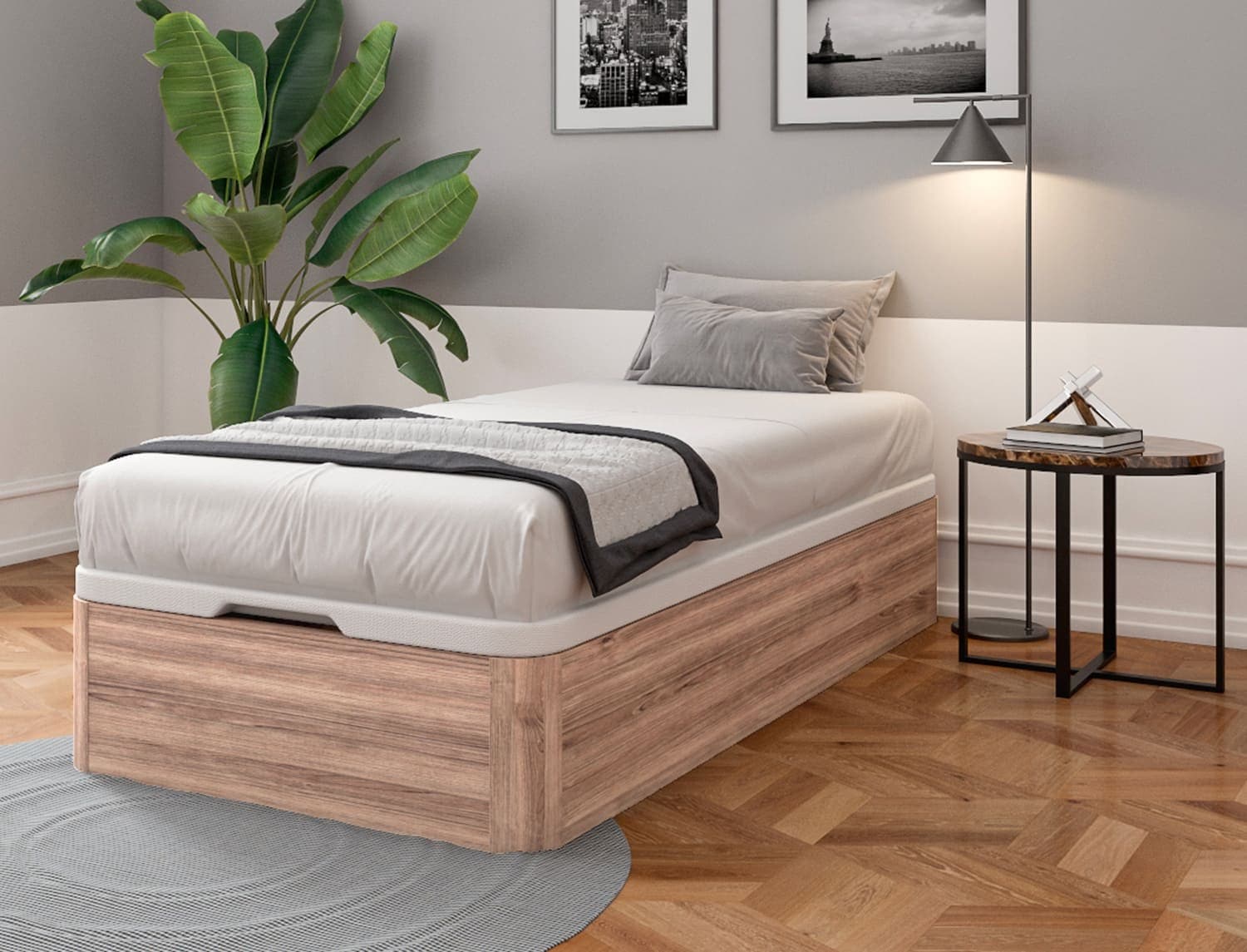 Lit coffre 90x200 Chêne Naturel Temma
