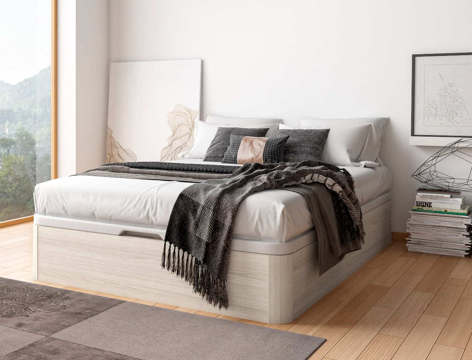 Lit coffre 140x200 Chêne Blanchi Temma