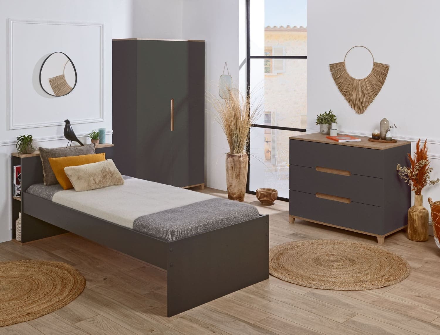 Chambre enfant complète Anthracite & Bois Milor